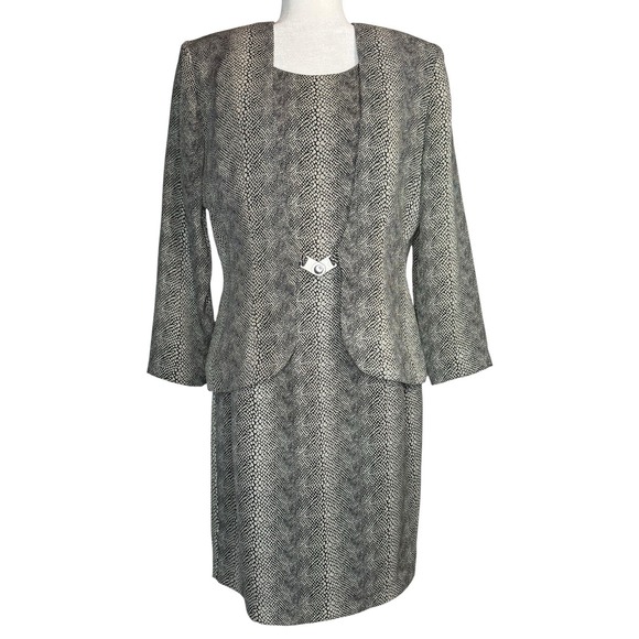 Vintage 80s Joseph Ribkoff Suit Dress 14 Snake Print Blazer Jacket 2 Piece Set - Picture 1 of 13